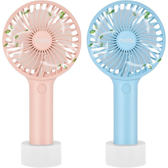 Portable Handheld Fan 3 Speed Mini USB - 7-20 Hours Runtime - Cream Blue + Pink - Picture 1 of 12